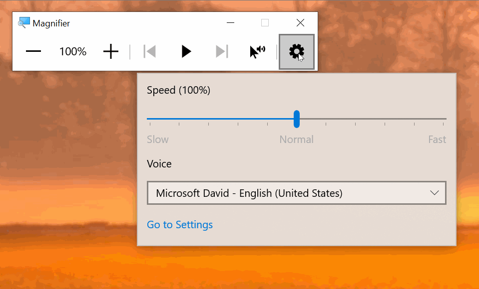 Magnifier Clicking on the voice combo box inside settings flyout