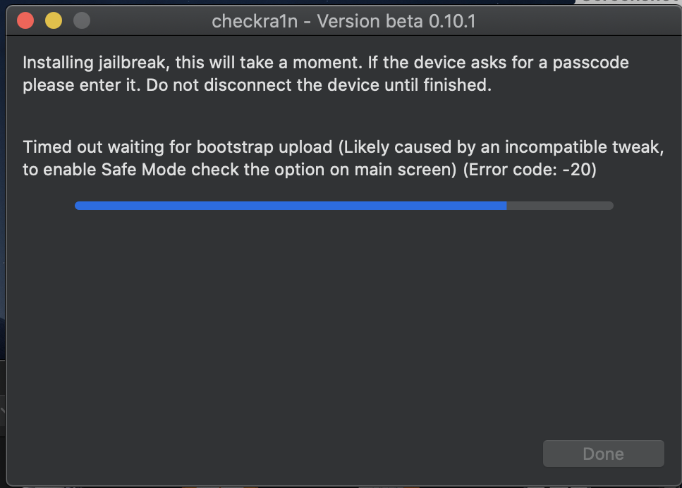 iPhone8 13.4.1 JB with 0.10.1 -20 error · Issue #1270 · checkra1n ...
