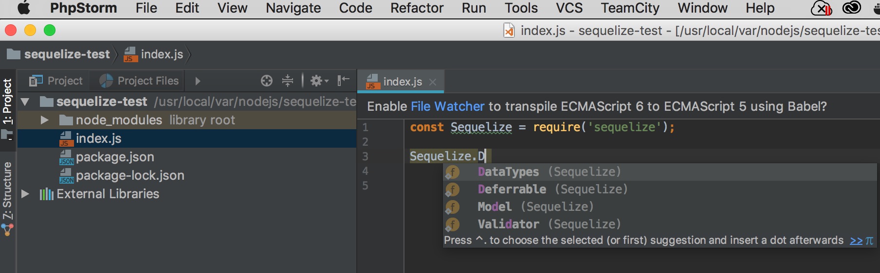 sequelize does not work with webstorm autocomplete/highlighting · Issue ...