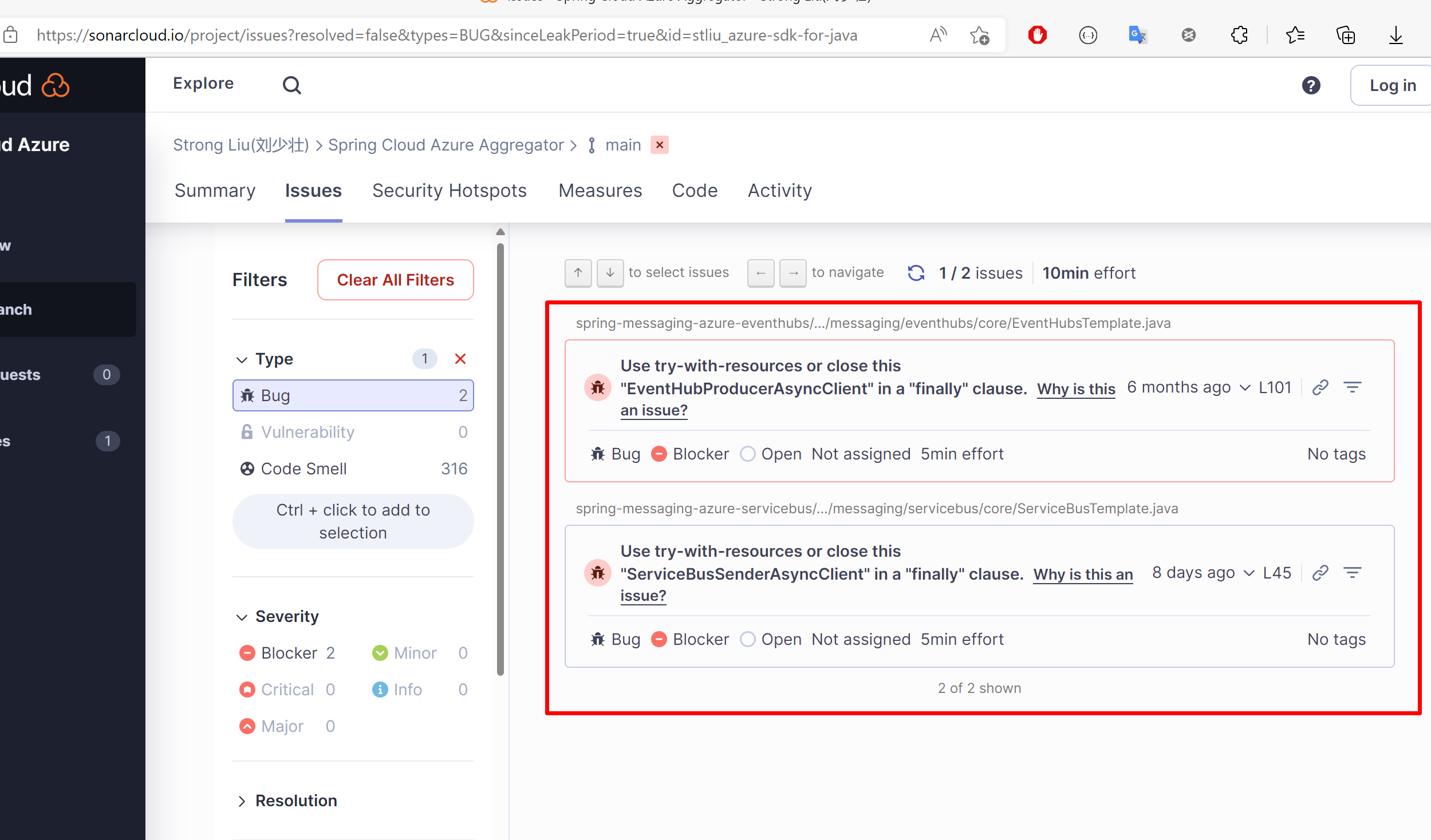 Bug Fix Problems In Azure Spring Boot Service Reported By Sonar My