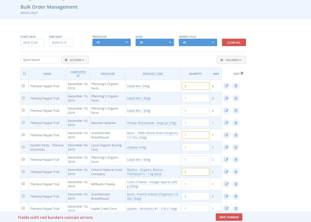 errors in bulk order management
