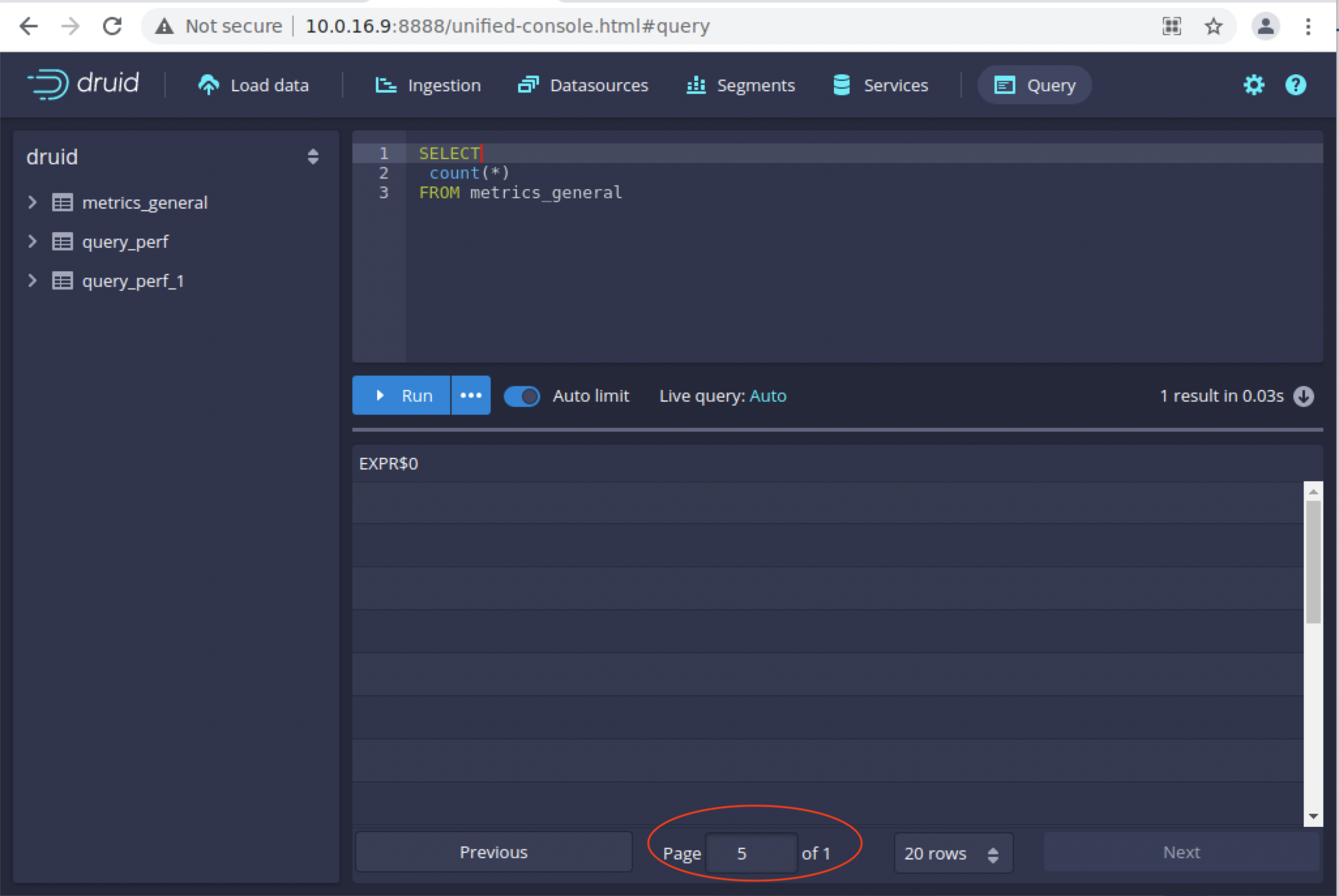 Web console defaults to out of range page when displaying query result ...
