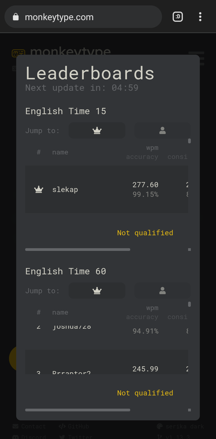 Fix the leaderboard mobile media query · Issue #2398 · monkeytypegame ...
