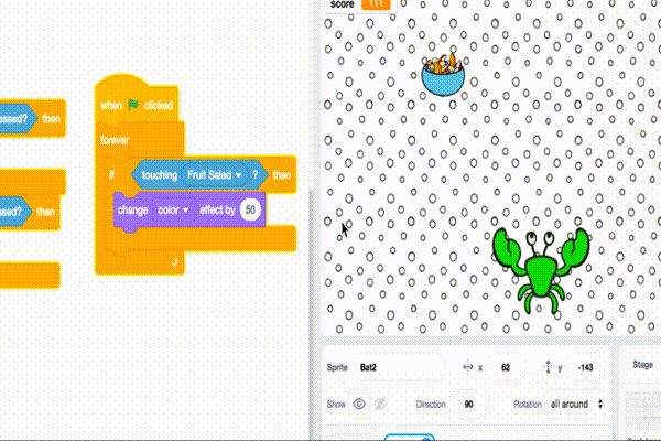 Identify four sensing blocks used in Scratch and describe what they do.