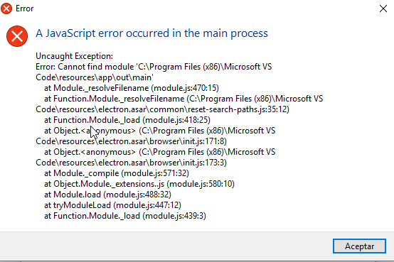 Error no controlated when opening VS Code while updating the tool ...