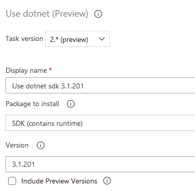 UseDotNet task in the Pipeline UI