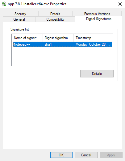 windows executable digital signature with sha1 · Issue #7549 · notepad ...