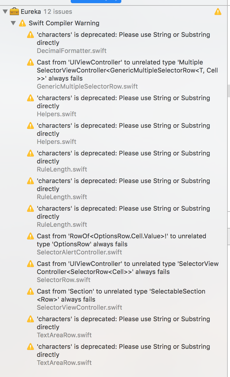 xcode9.0/9.1 compiler warnings · Issue 1259 · xmartlabs/Eureka · GitHub