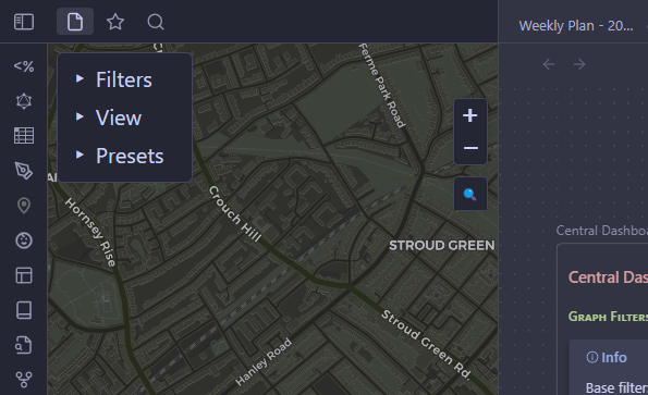 Show on Map opens map view in left sidebar, removes the "Files" icon ...
