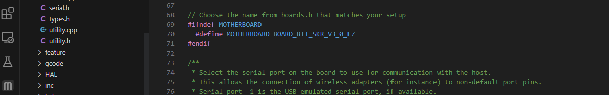 Motherboard setting in VSCode