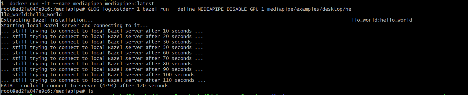 Local bezel server connection issue on bazel run --define MEDIAPIPE ...