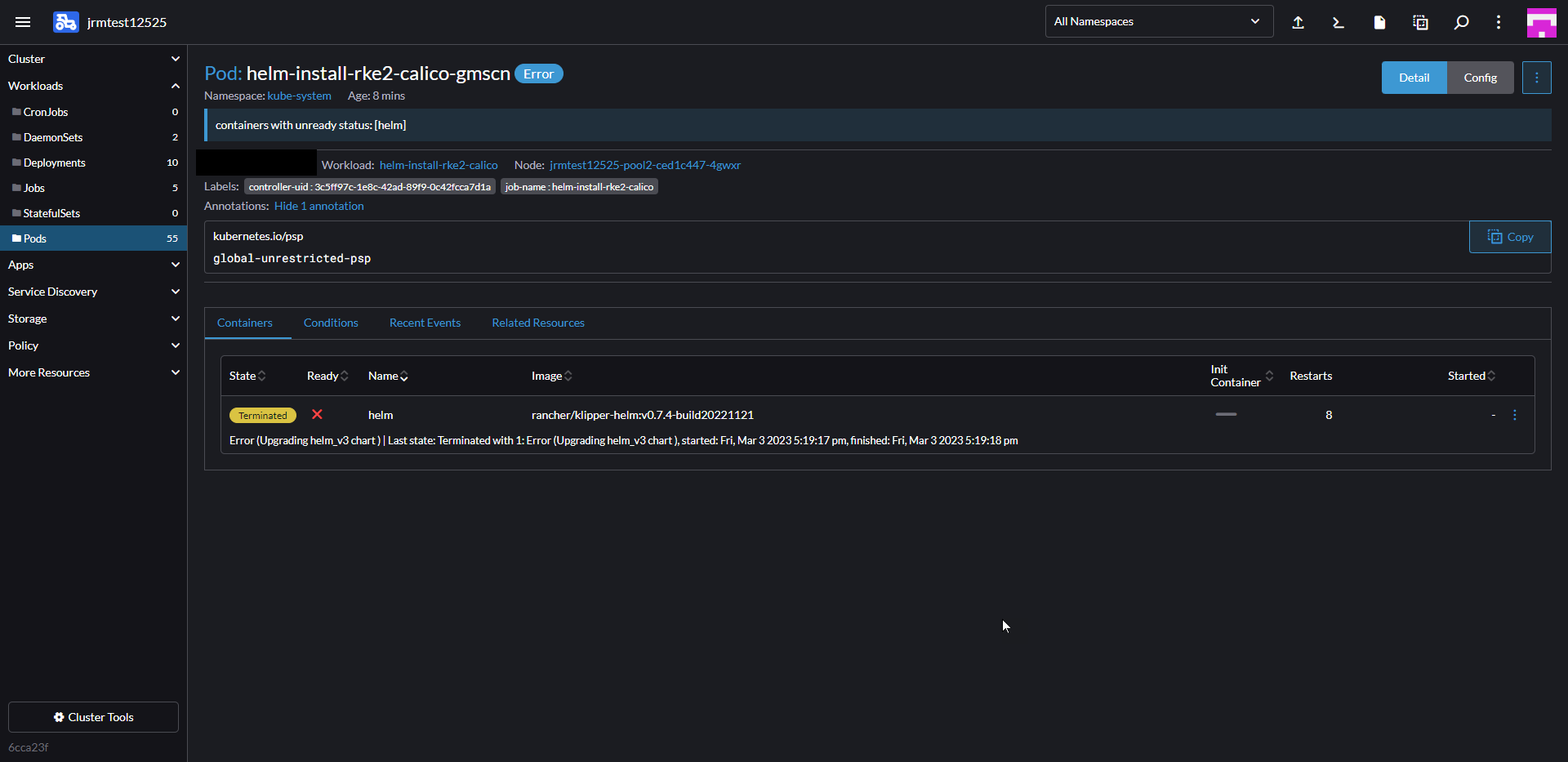 [BUG] rke2 upgrade from 1.24 > 1.25 `helminstallcalicorke2` job is