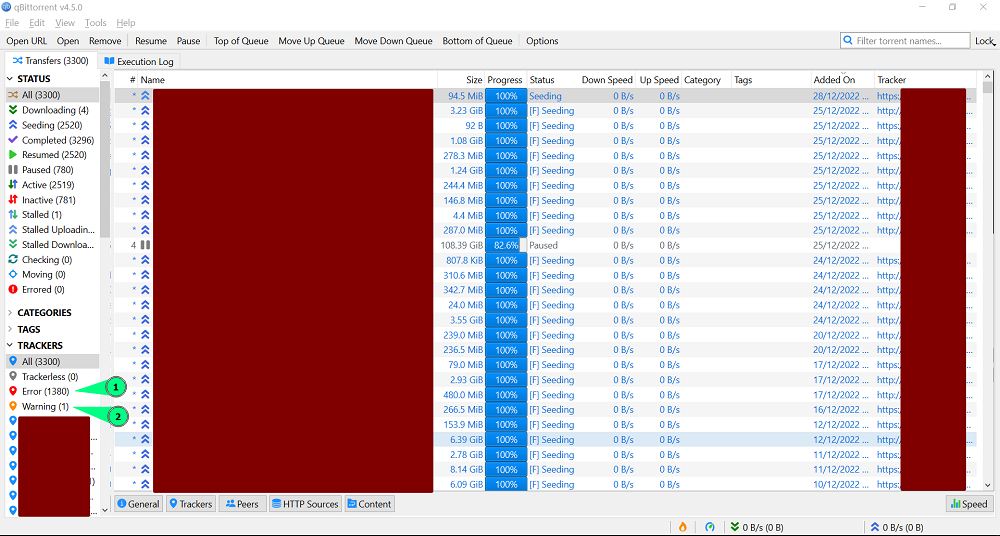 Trackers, Errors & Warnings display "0" (Appear to Reset) after