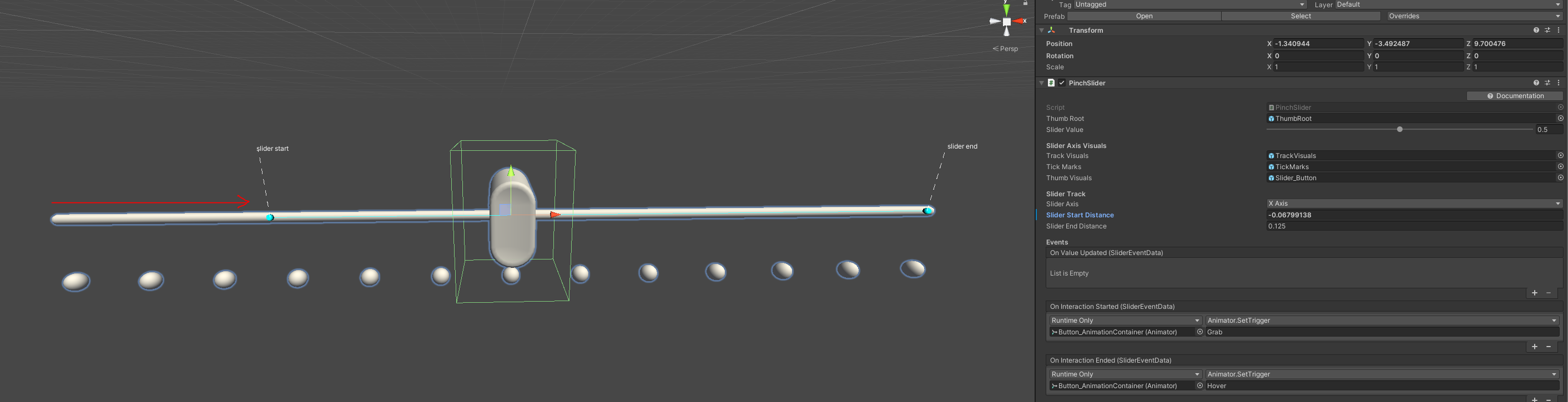 PinchSlider start/end points missing, start and end distance fields non