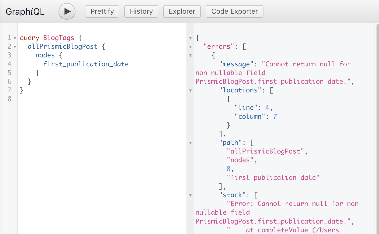 After enabling `transformFieldName`, I get 'Cannot return null for non ...