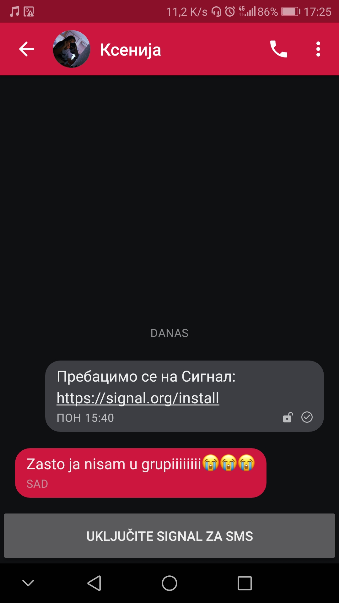Contacts will not appear as recognised Signal contacts, but can be