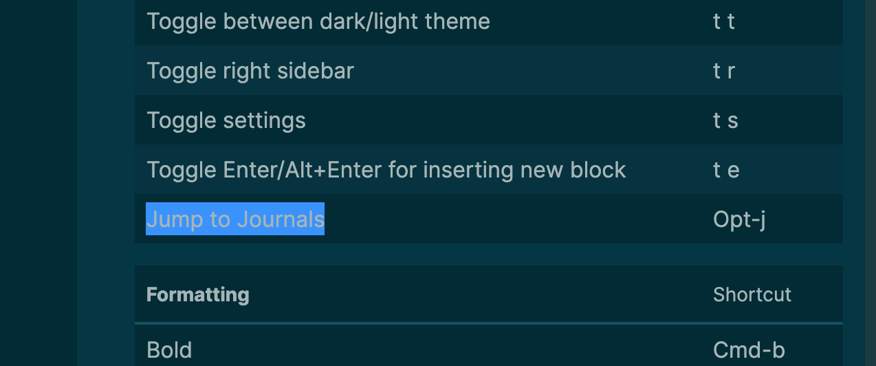 The keyboard shortcut for "Jump to Journals" is wrong · Issue 1409