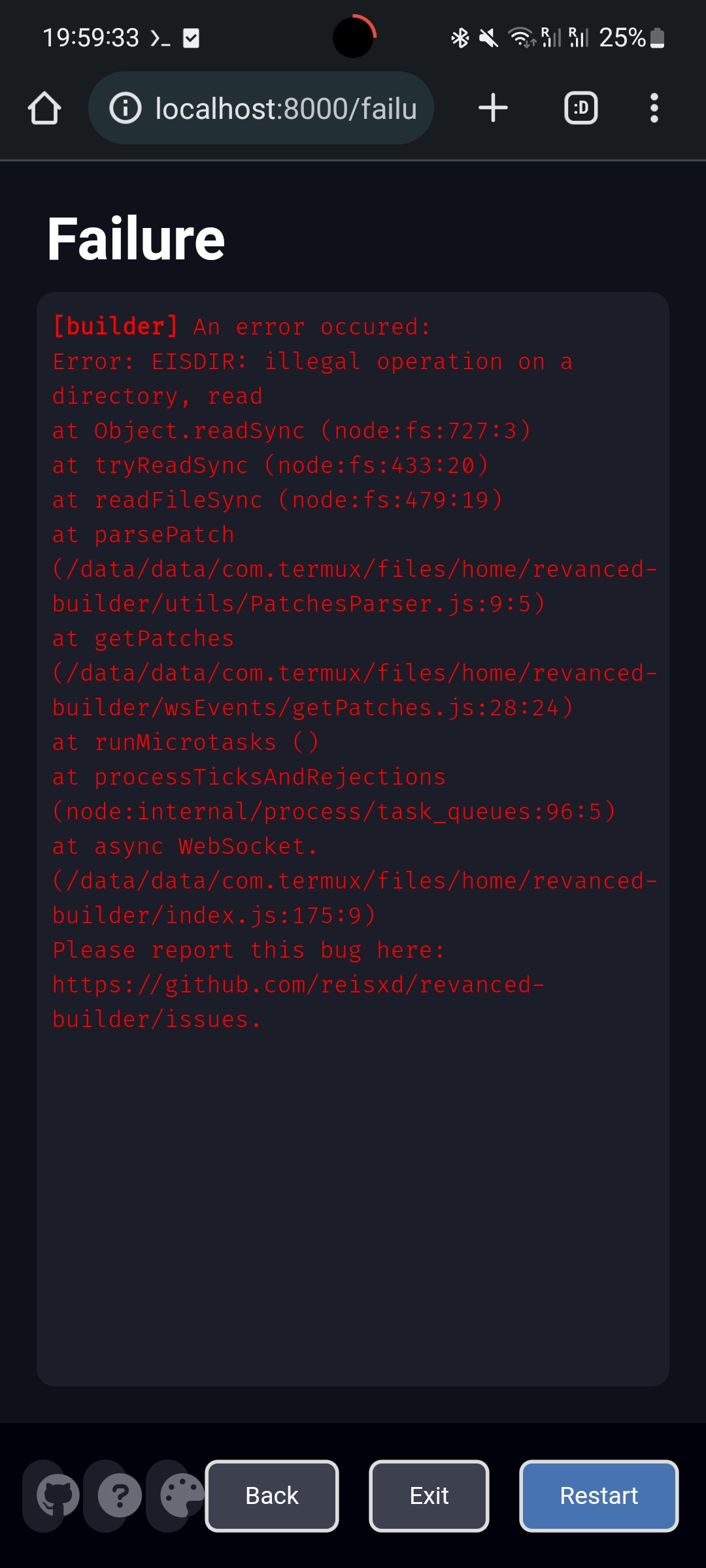 Illegal operation (read) · Issue #532 · reisxd/revanced-builder · GitHub