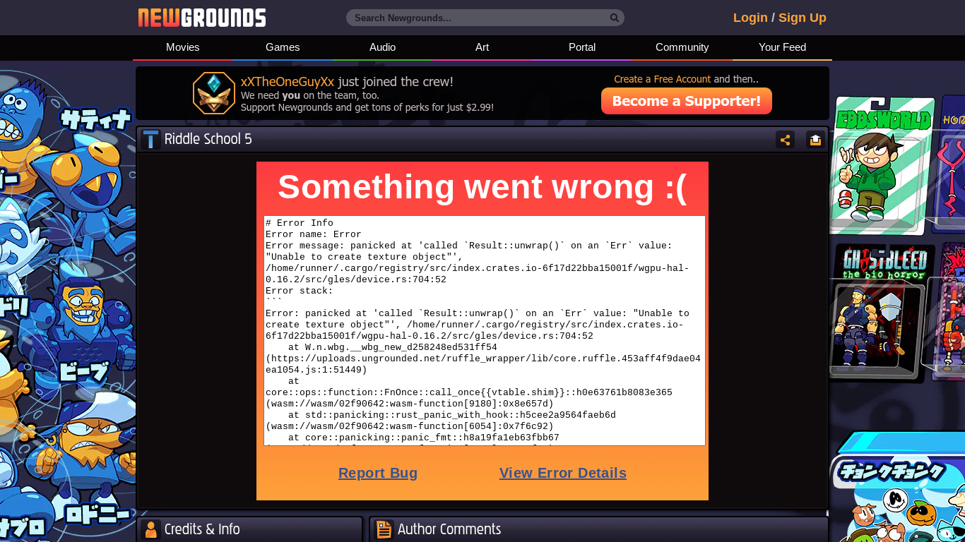 Strange error while playing Riddle School 5 on Newgrounds · Issue ...