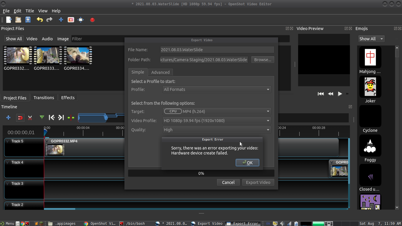 Cannot export MP4 H.264 video using any profile · Issue #4301 ...