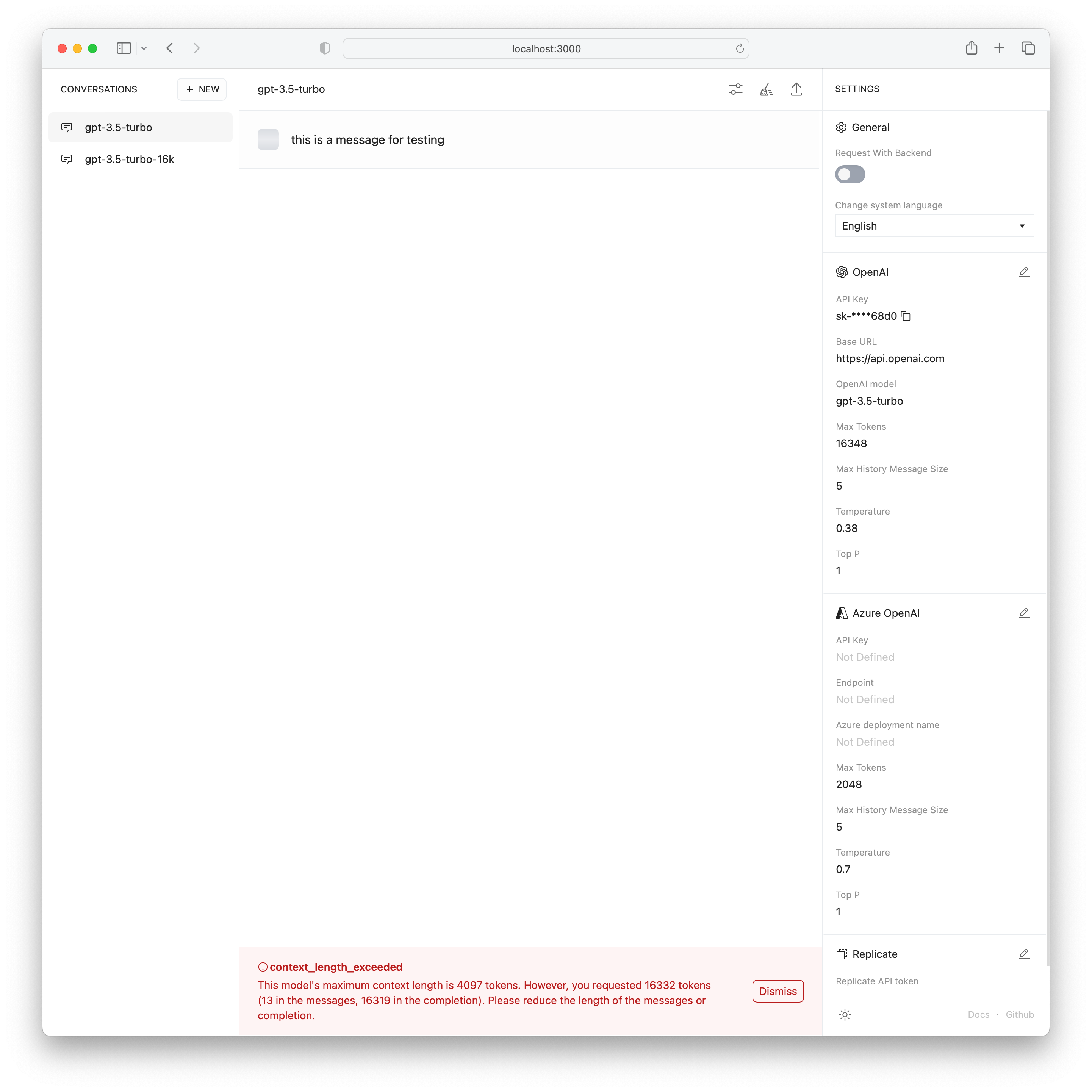 Bug context length exceeded issue max history message size