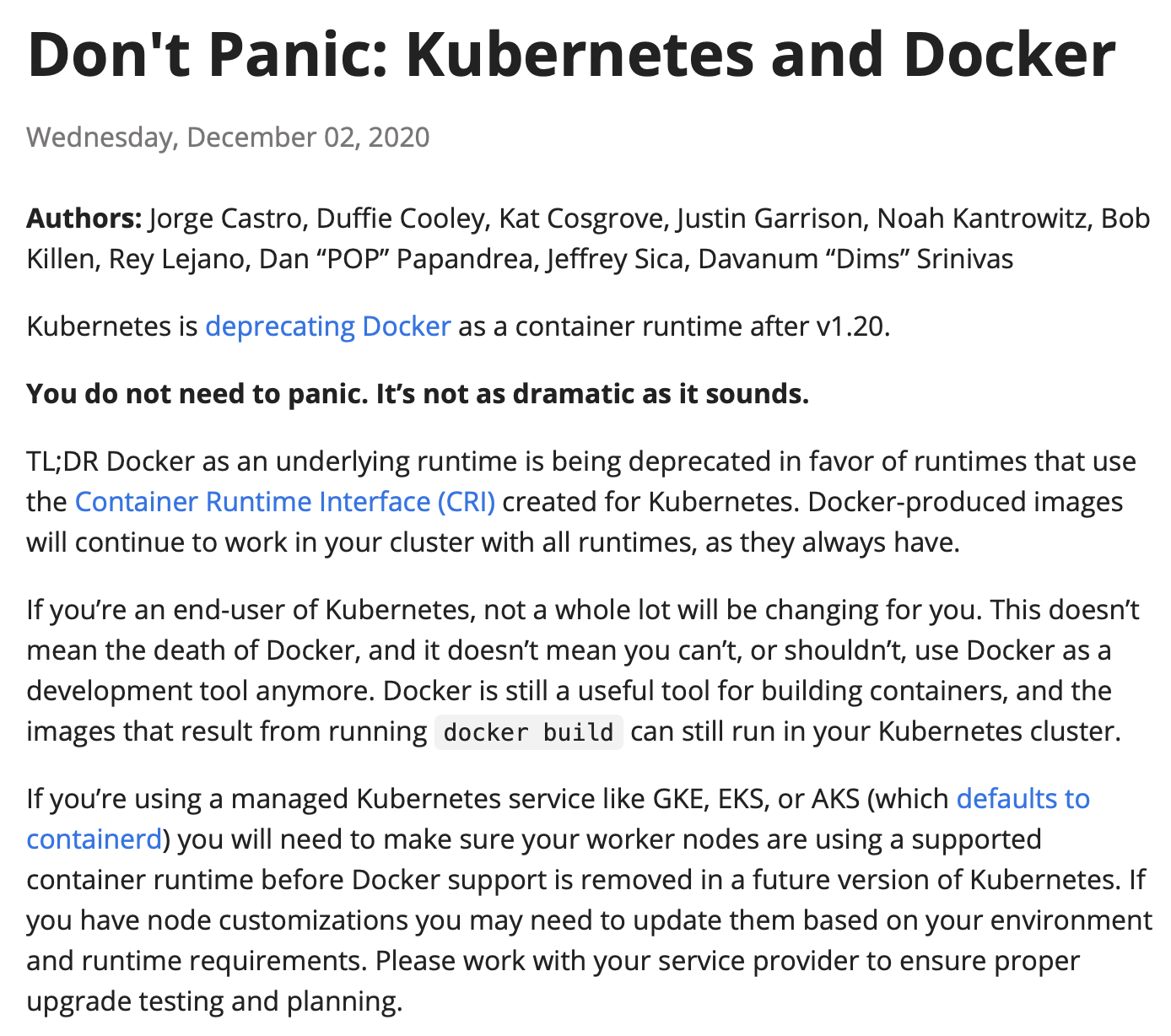Docker support for Kubernetes may end and we may need to use containerd ...
