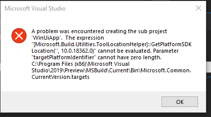 Visual Studio 2019 Preview Version 16.8.0 Preview 2.0 unable to create ...