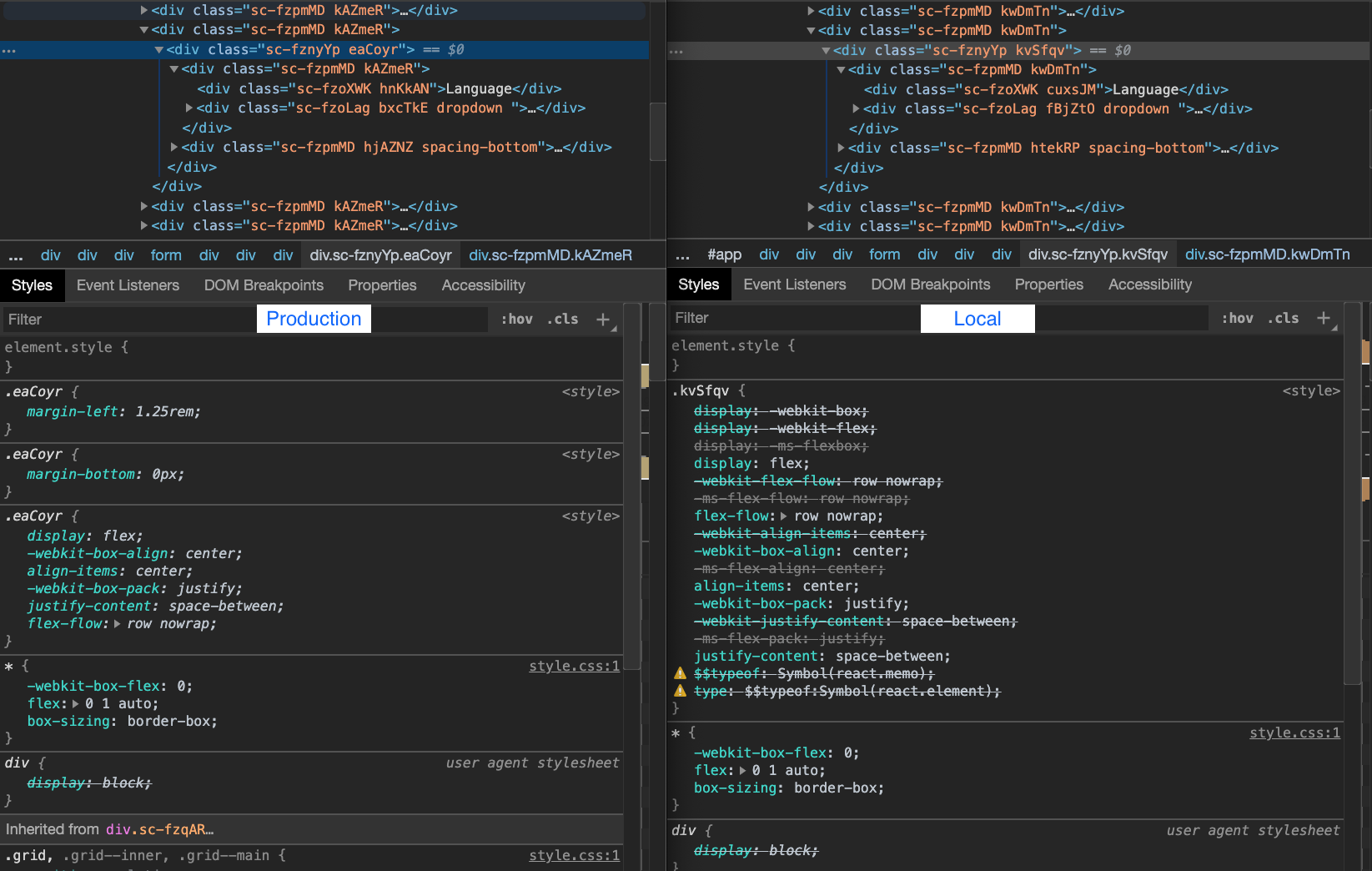 Bug trying to render styles during local development, works fine on ...