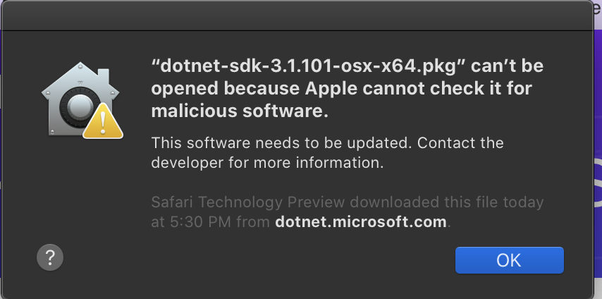 MacOS Package not Signed · Issue #4234 · dotnet/core · GitHub