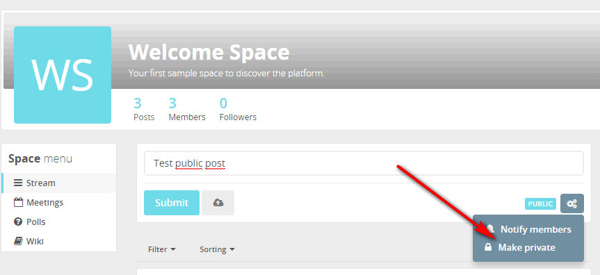 Cannot make a post private before posting (on space content visibility ...