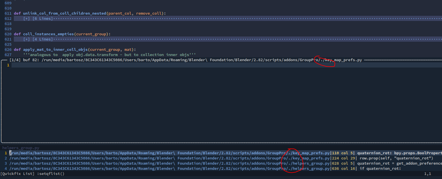 Quicklist from grep string generates list with incorrect paths