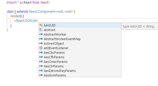 TSX intellisense does not initially show suggestions for properties ...