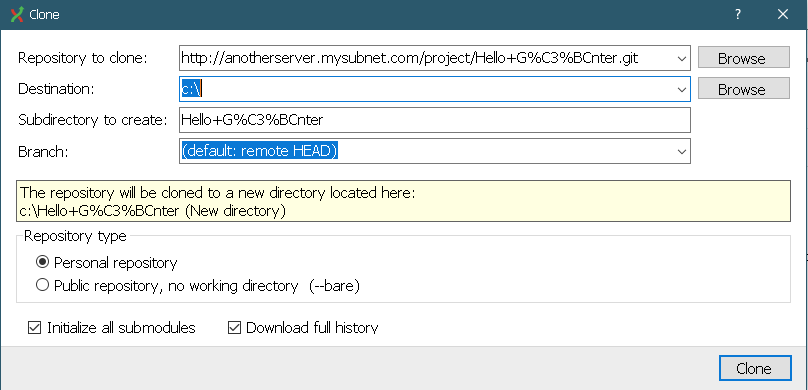 URL-encoded link to a repository isn't decoded for a cloned folder name ...