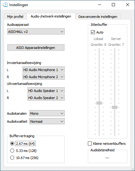 afbeelding van het audio-/netwerk-instellingen venster