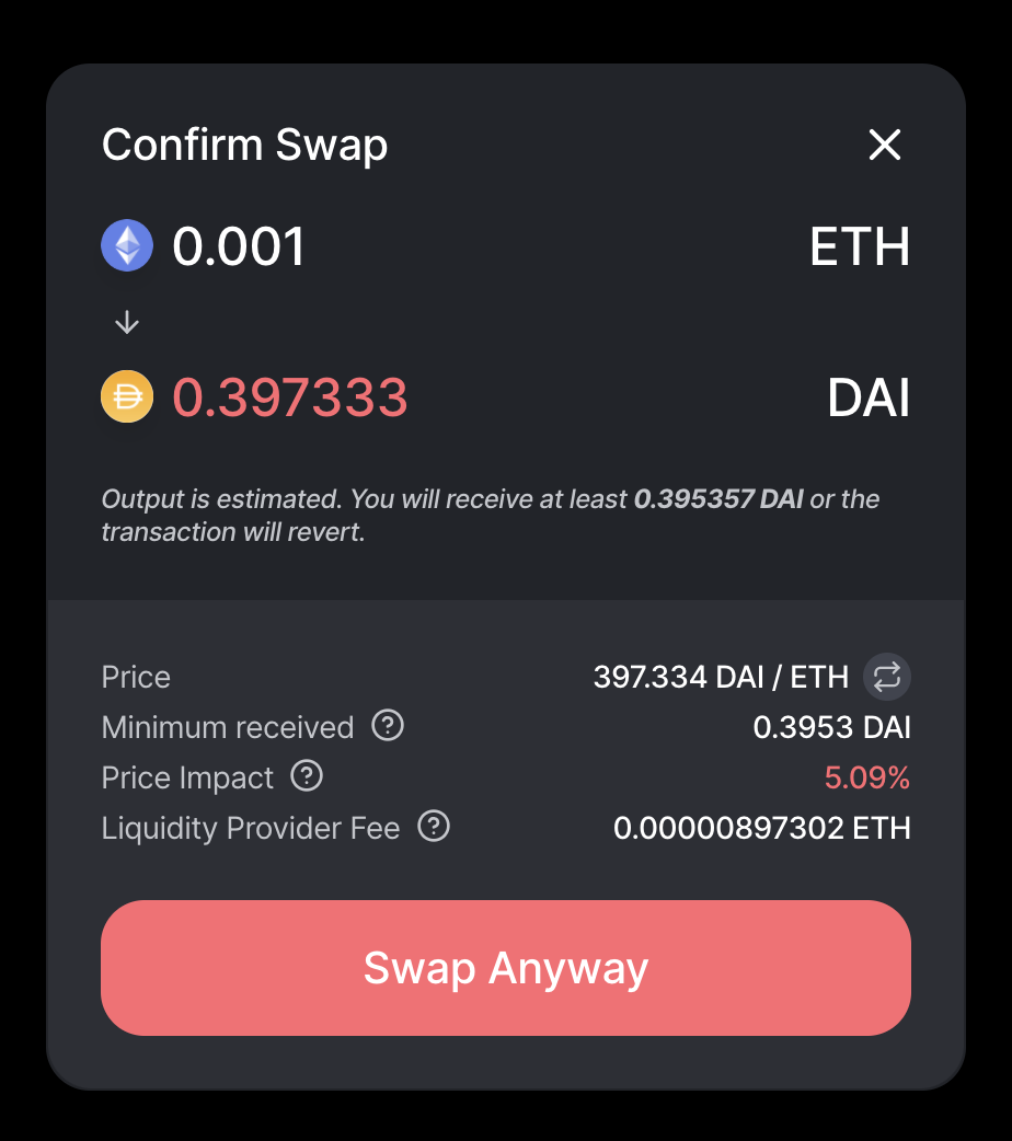 Confirm modal: High price impact warning due to multi-hop path · Issue  #1020 · Uniswap/interface