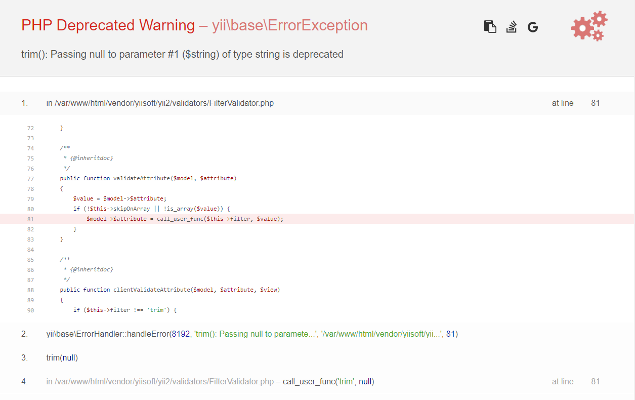 Passing null to parameter #1 ($string) of type string is deprecated in ...