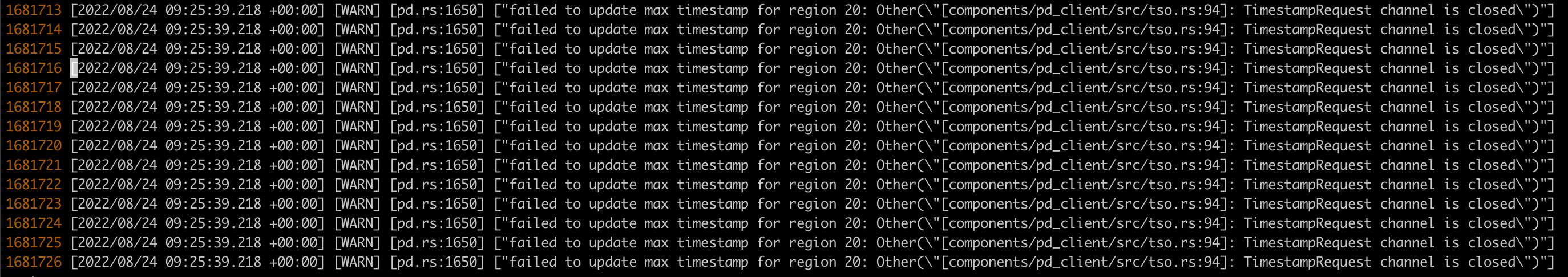 Log too much for the "failed to update max timestamp for region ...