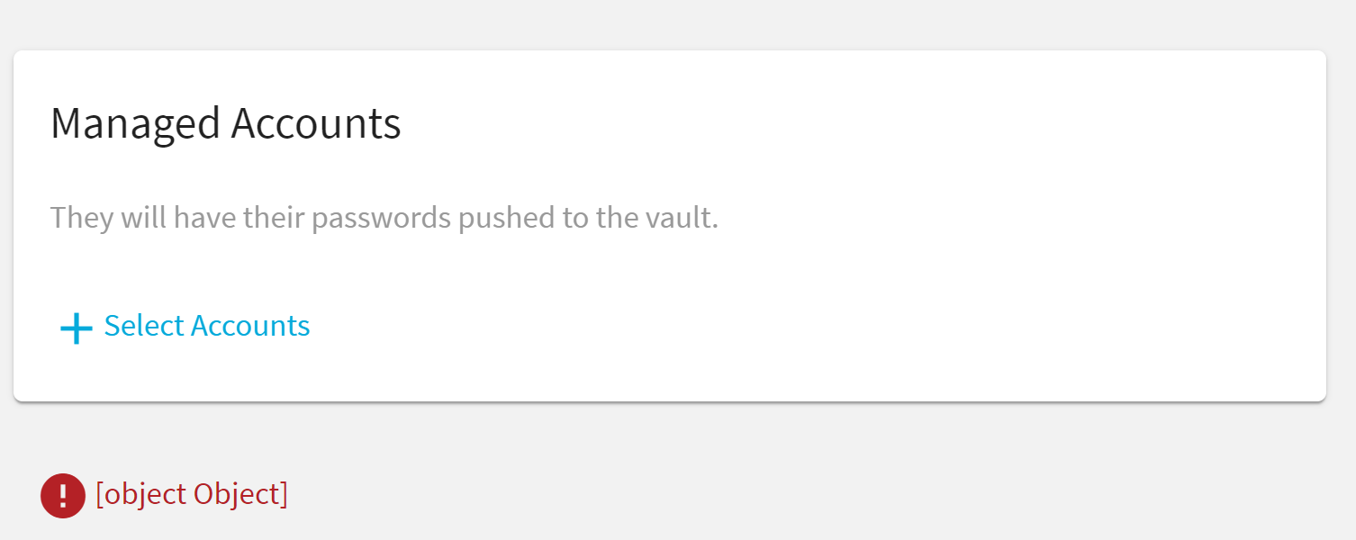 A failed test configuration in the connection settings produces [object ...
