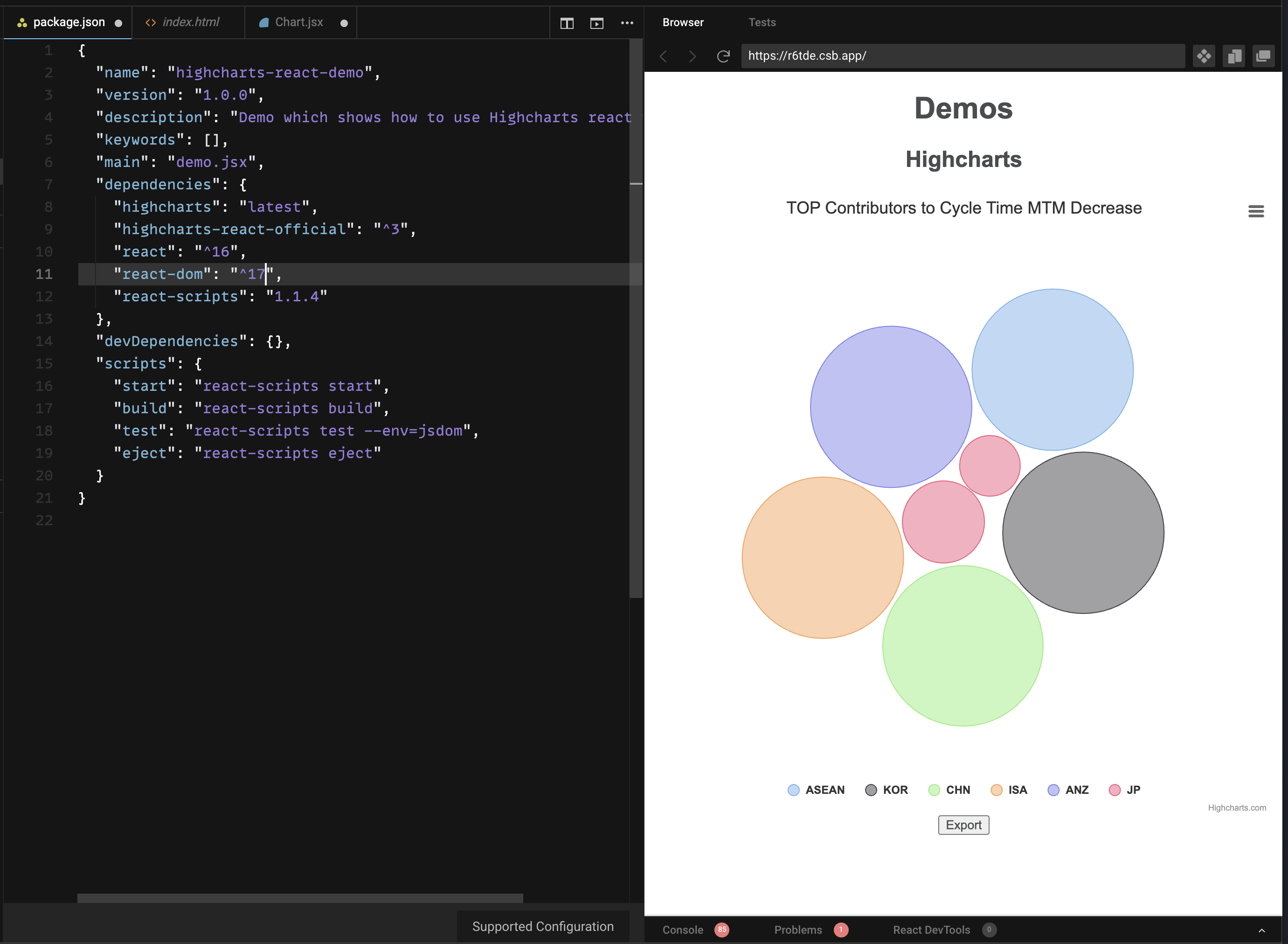 Packed Bubble Chart not working with react ^17 and highchartsreact