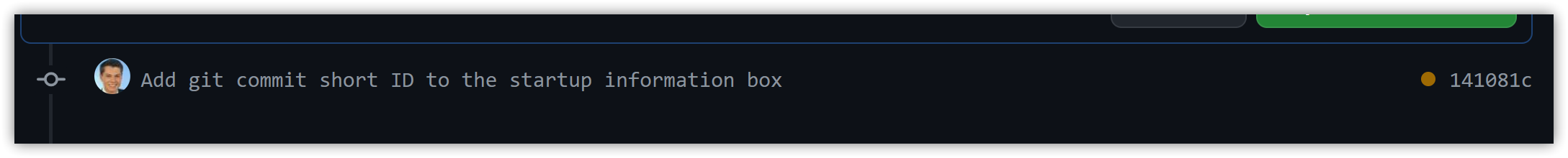 `Development`: Add git commit short ID to the startup information box ...