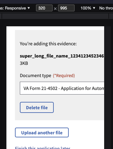 super_long_file_name_123412345234623562362346234623462346.pdf file name extends off the screen. This also causes the document type select