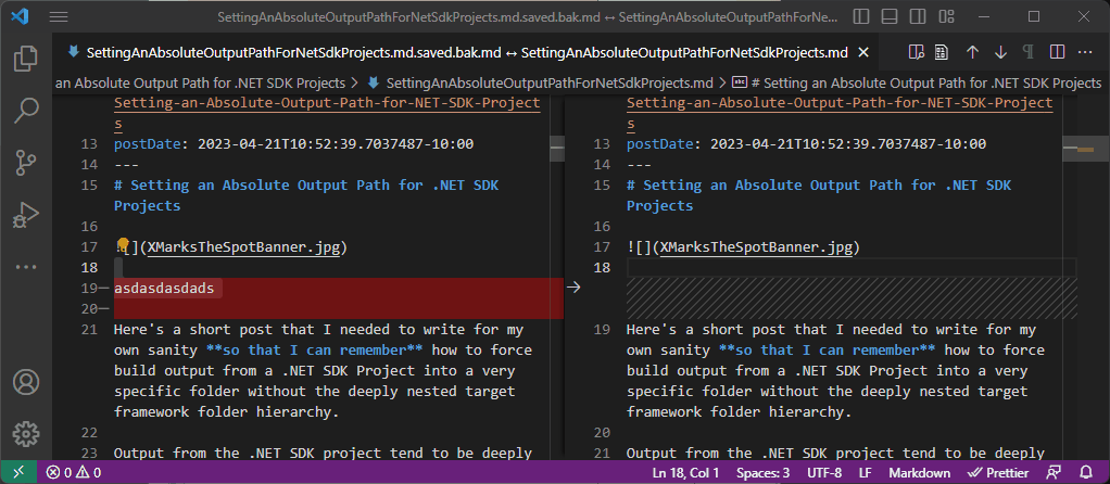 Markdown CLI --diff comparison of two files can't be edited and can ...