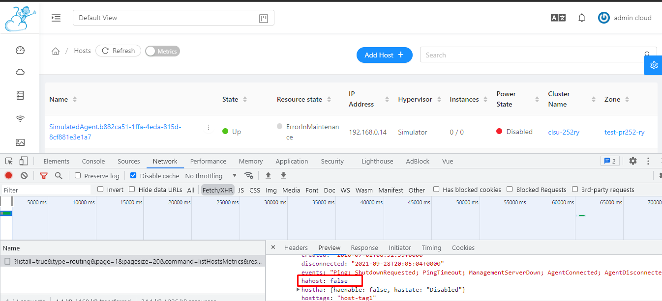 Hide the 'Power State' column on host tables when Host HA is not ...