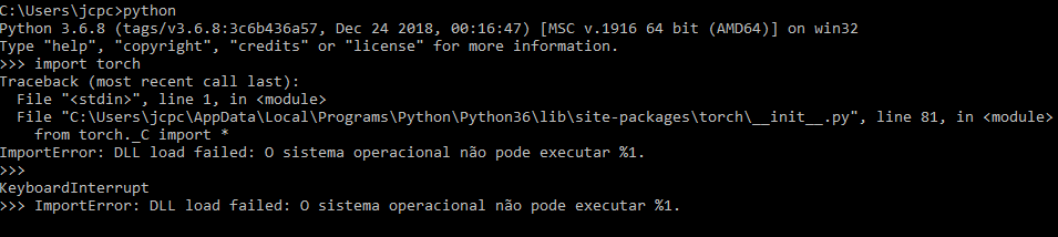 Error at import torch - ImportError: DLL load failed: O sistema ...