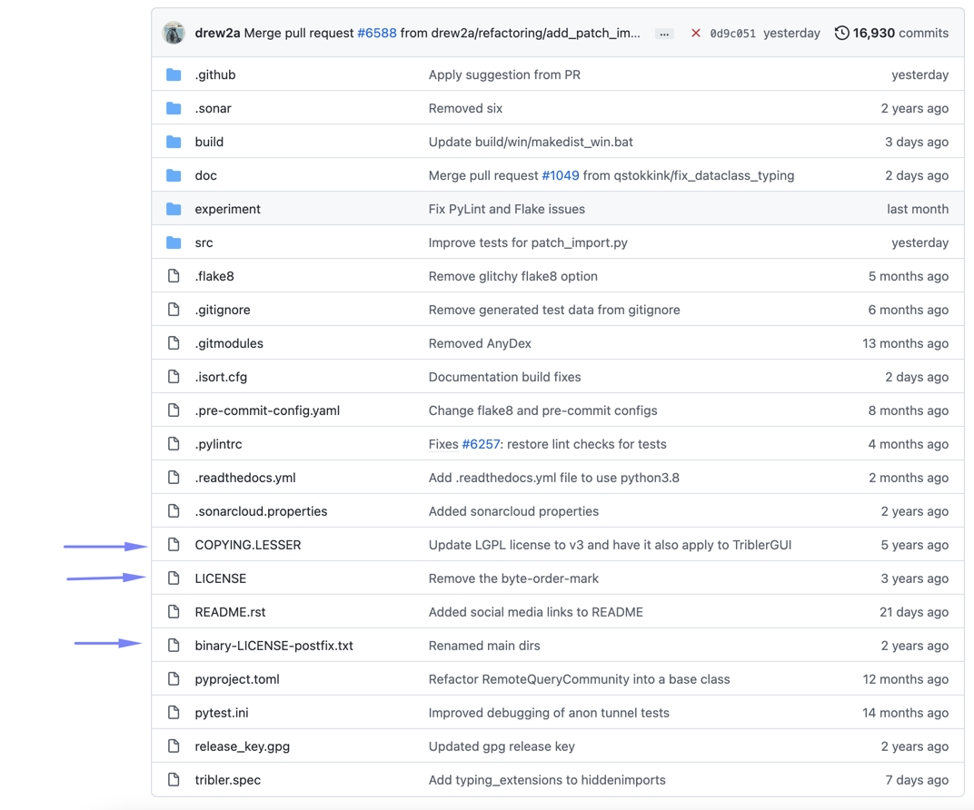 There Are Three Licenses In The Tribler Repo Instead Of Just Single One