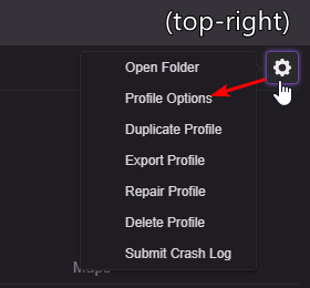 In the top right, click on the options cog wheel and click Profile Options