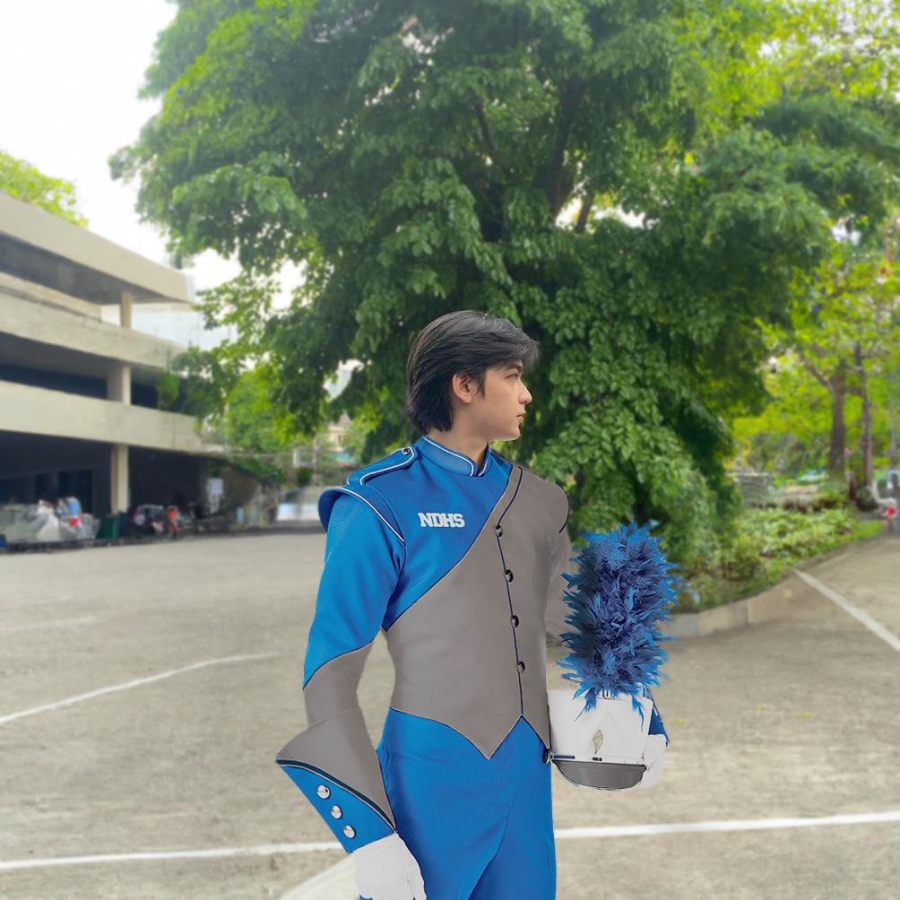 A photo of Noel wearing his uniform for Drum and Lyre