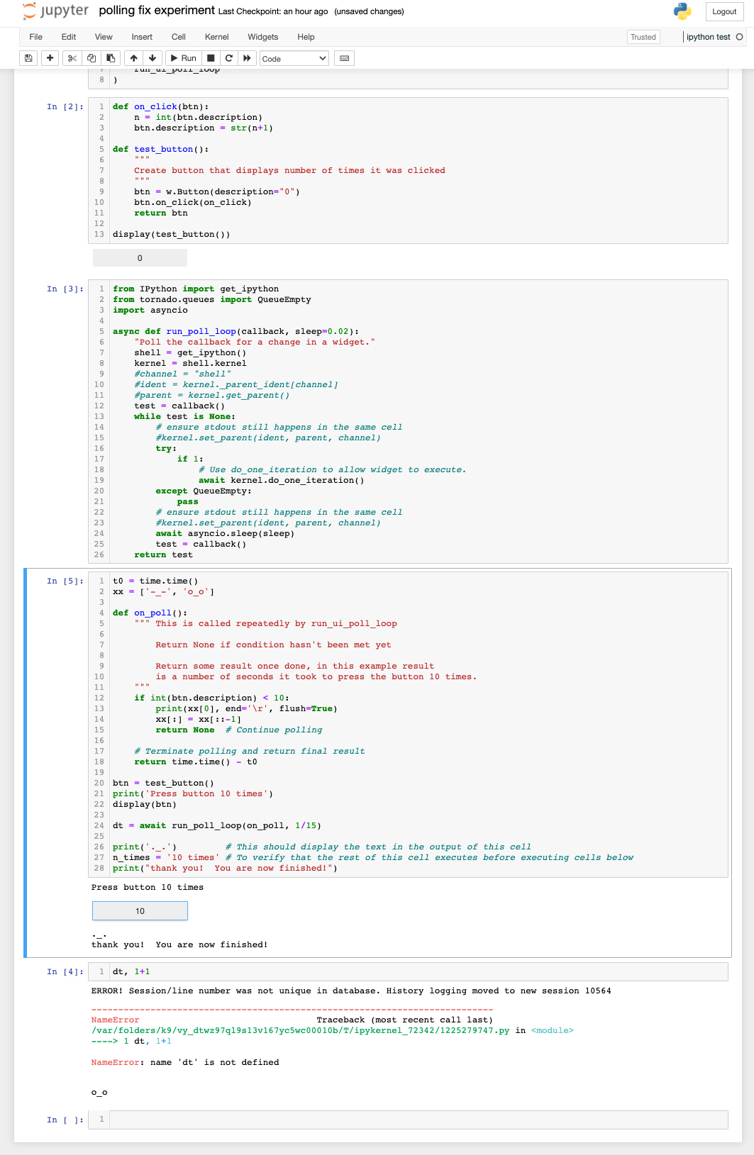 next cell executes before previous cell is finished when polling using ...
