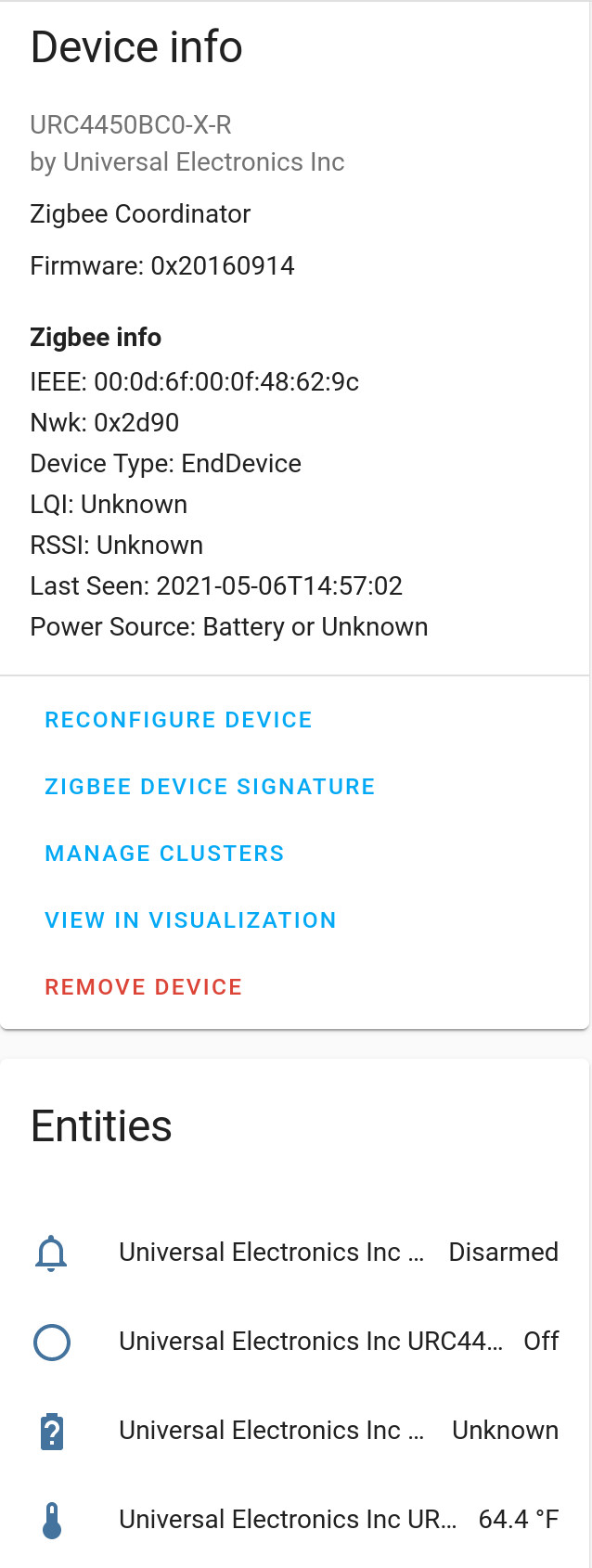 [Device Support Request] CentraLite / Xfinity keypad · Issue 838