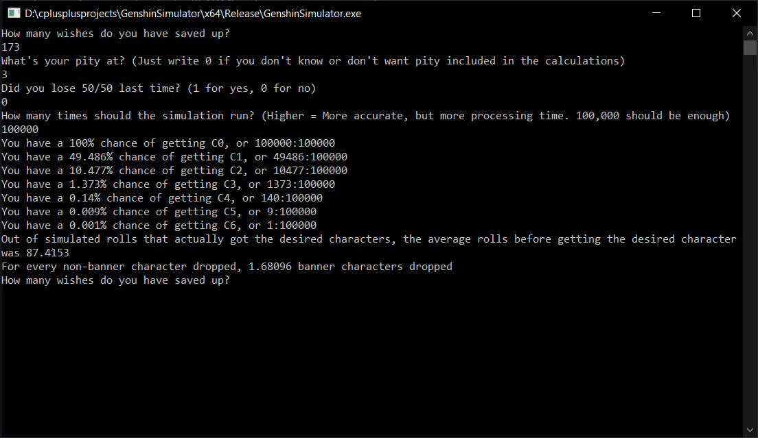 GitHub Zondac/genshinwishsimprobcalc A commandline based